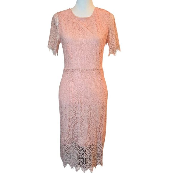 ALLANDWELL Women's Floral Lace Short Sleeves Dress Sz: S Peach - Picture 2 of 11